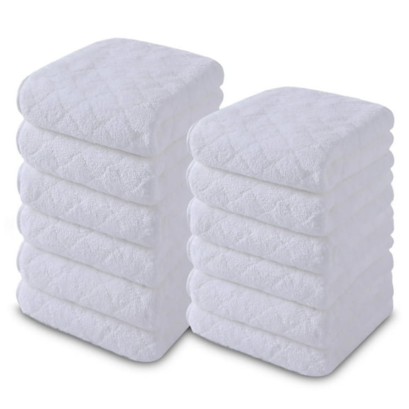 Jessy Home 12 Pack White Washcloths for Bathroom 13x13 Inch Ultra Soft Hand Face Towels