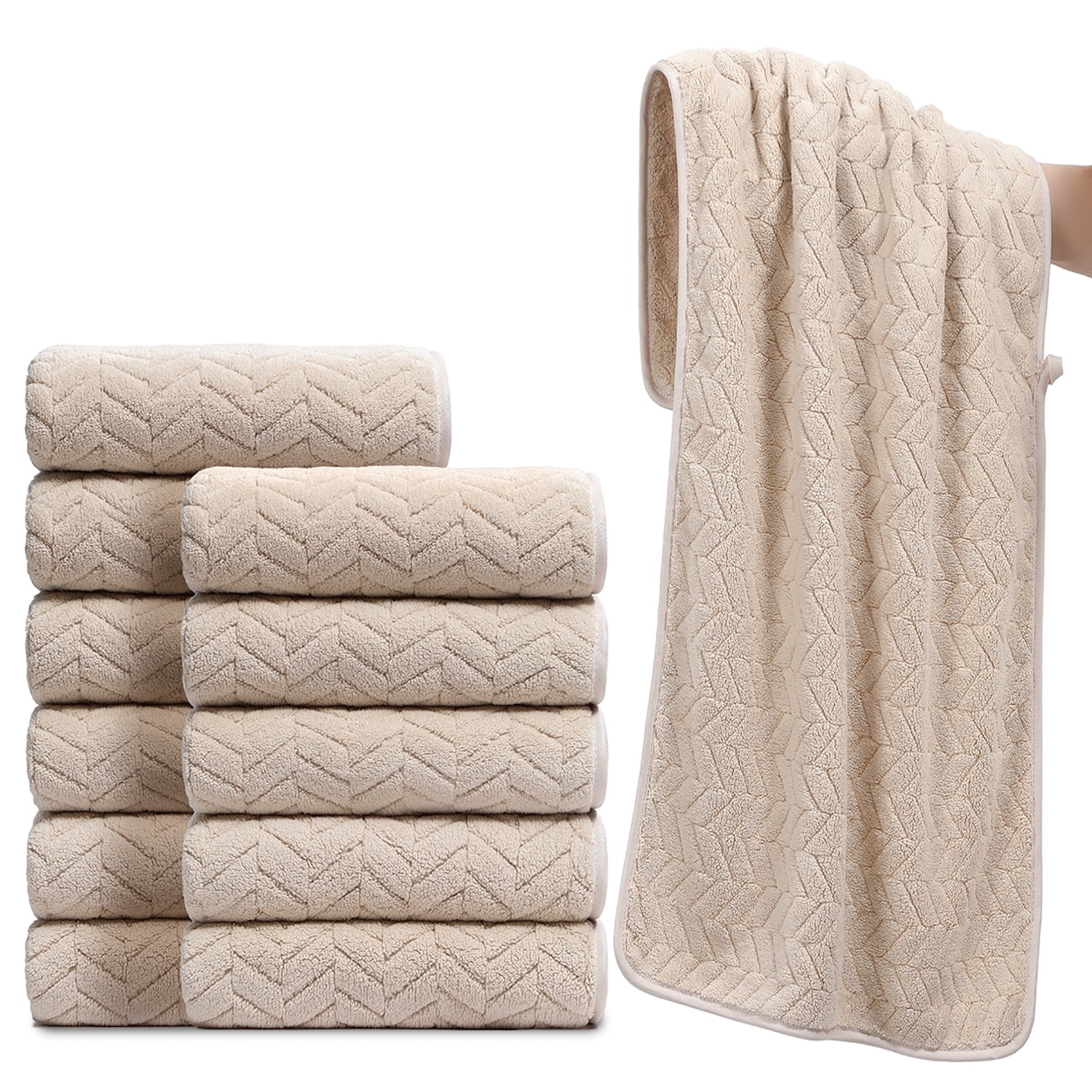 Jessy Home 12 Pack Camel Hand Towel Set 16"x31" Soft Highly Absorbent Quick Dry Bathroom Bath Hand Towels Microfiber Plush Towels