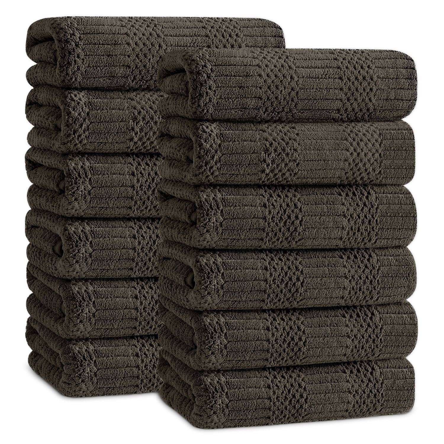 Jessy Home 12 Pack Dark Brown Hand Towel Set 16"x31" Soft Highly Absorbent Quick Dry Bathroom Towels 600 GSM Microfiber Plush Towels