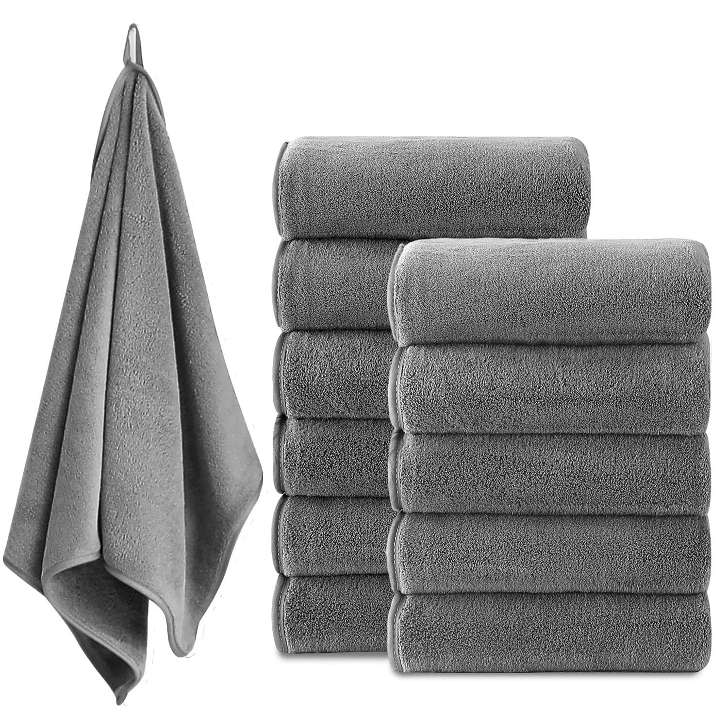 Jessy Home 12 Pack Dark Gray Hand Towel Set 16"x31" Soft Highly Absorbent Quick Dry Bathroom Bath Hand Towels Microfiber Plush Towels
