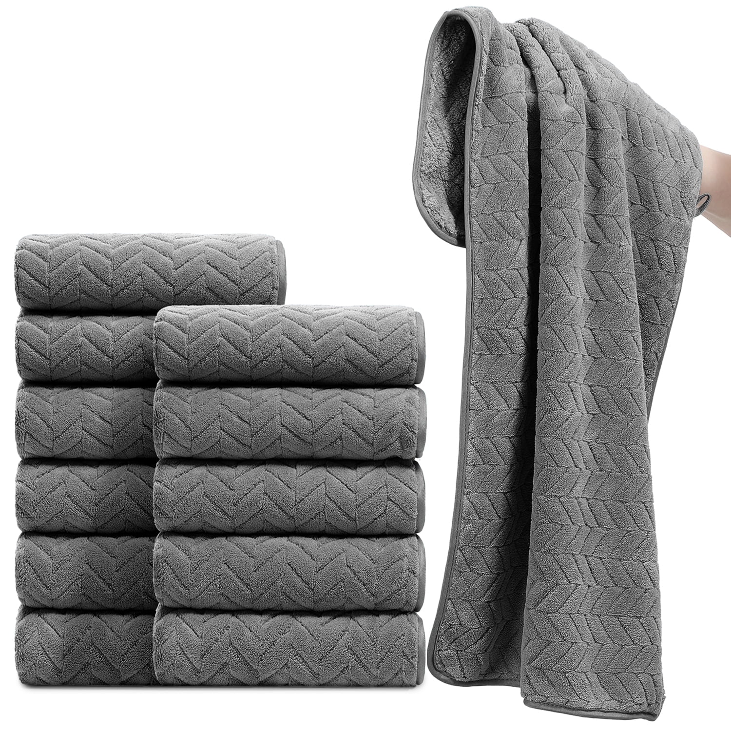 Jessy Home 12 Pack Dark Gray Hand Towel Set 16"x31" Soft Highly Absorbent Quick Dry Bathroom Bath Hand Towels Microfiber Plush Towels