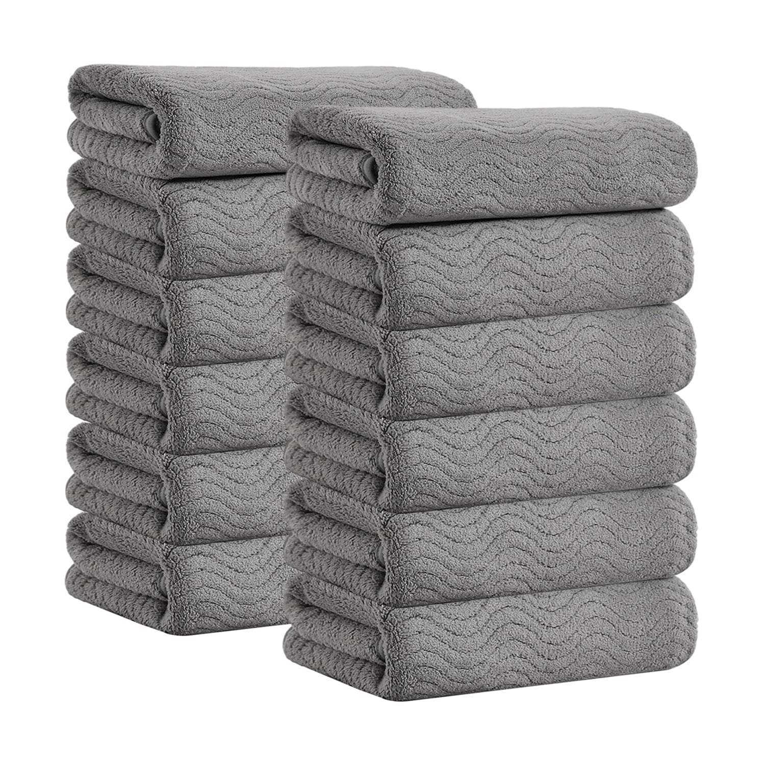 Jessy Home 12 Pack Dark Gray Hand Towel Set 16"x31" Soft Highly Absorbent Quick Dry Bathroom Towels 600 GSM Microfiber Plush Towels