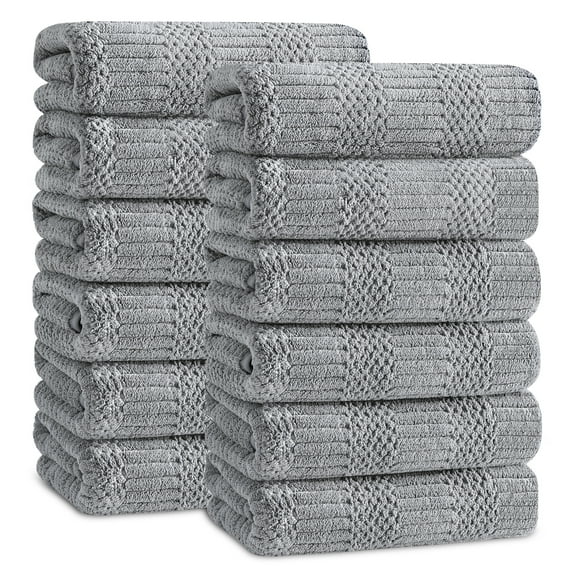 Jessy Home 12 Pack Dark Gray Hand Towel Set 16"x31" Soft Highly Absorbent Quick Dry Bathroom Towels 600 GSM Microfiber Plush Towels