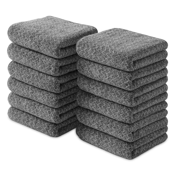 Jessy Home 12 Pack Dark Gray W Stripe Washcloths for Bathroom 13x13 Inch Ultra Soft Hand Face Towels