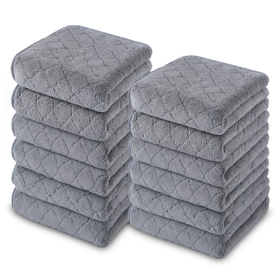 Jessy Home 12 Pack Dark Gray Washcloths for Bathroom 13x13 Inch Ultra Soft Hand Face Towels