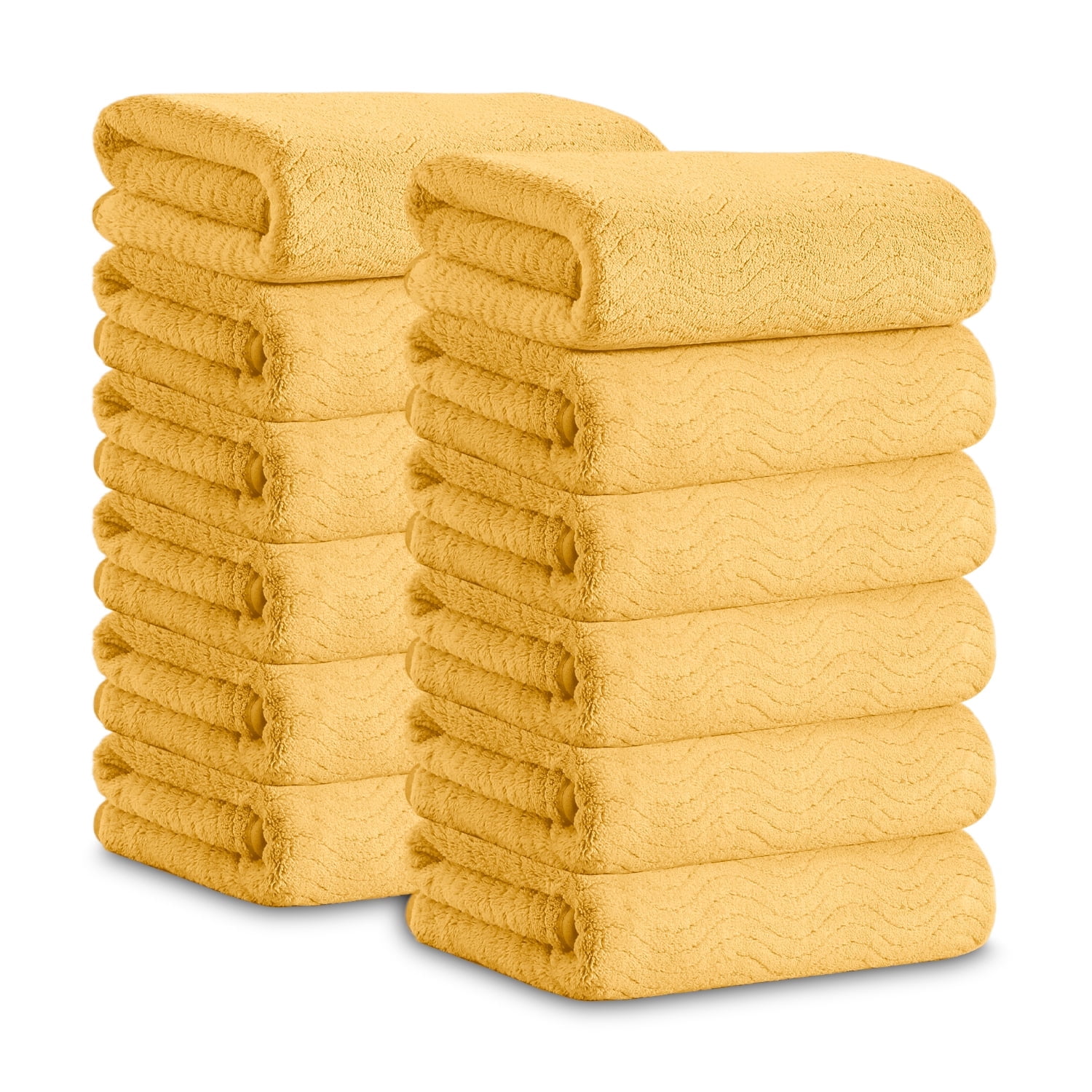 Jessy Home 12 Pack Dark Yellow Hand Towel Set 16"x31" Soft Highly Absorbent Quick Dry Bathroom Towels 600 GSM Microfiber Plush Towels