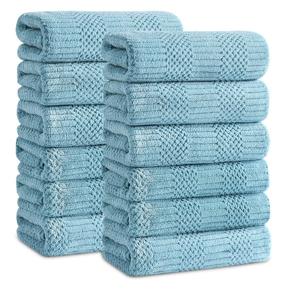 Jessy Home 12 Pack Green Pine Hand Towel Set 16"x31" Soft Highly Absorbent Quick Dry Bathroom Towels 600 GSM Microfiber Plush Towels