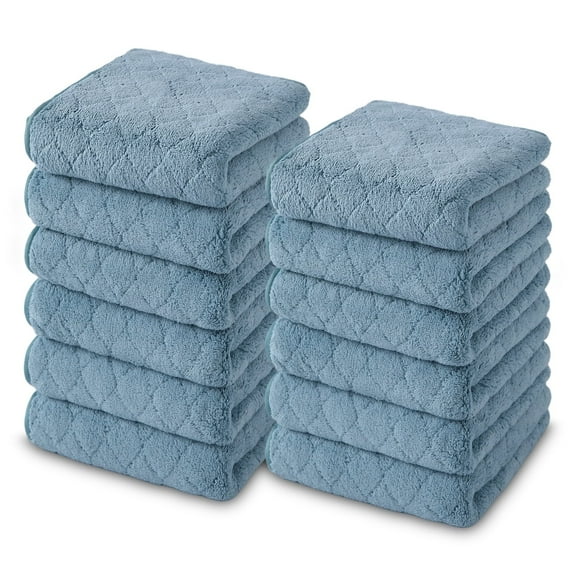 Jessy Home 12 Pack Green Pine Washcloths for Bathroom 13x13 Inch Ultra Soft Hand Face Towels
