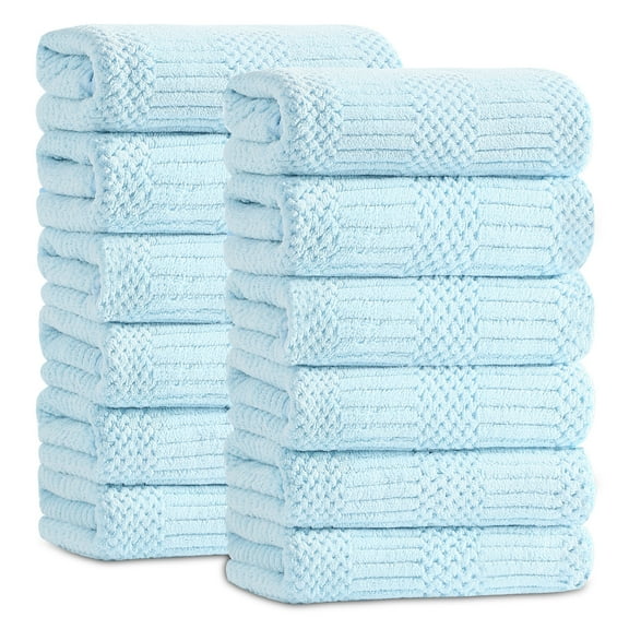 Jessy Home 12 Pack Light Blue Hand Towel Set 16"x31" Soft Highly Absorbent Quick Dry Bathroom Towels 600 GSM Microfiber Plush Towels