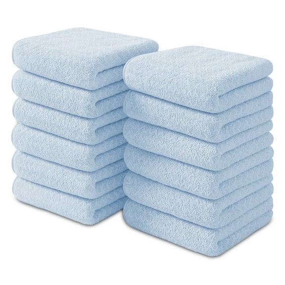 Jessy Home 12 Pack Light Blue W Stripe Washcloths for Bathroom 13x13 Inch Ultra Soft Hand Face Towels