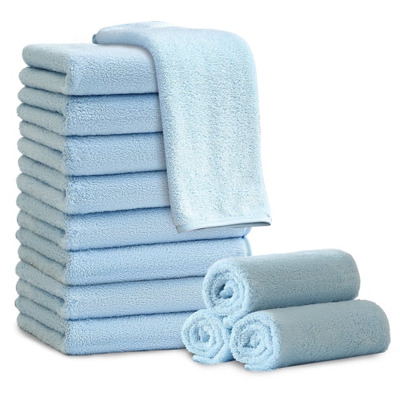 Jessy Home 12 Pack Light Blue Washcloths for Bathroom 13x13 Inch Ultra Soft Hand Face Towels