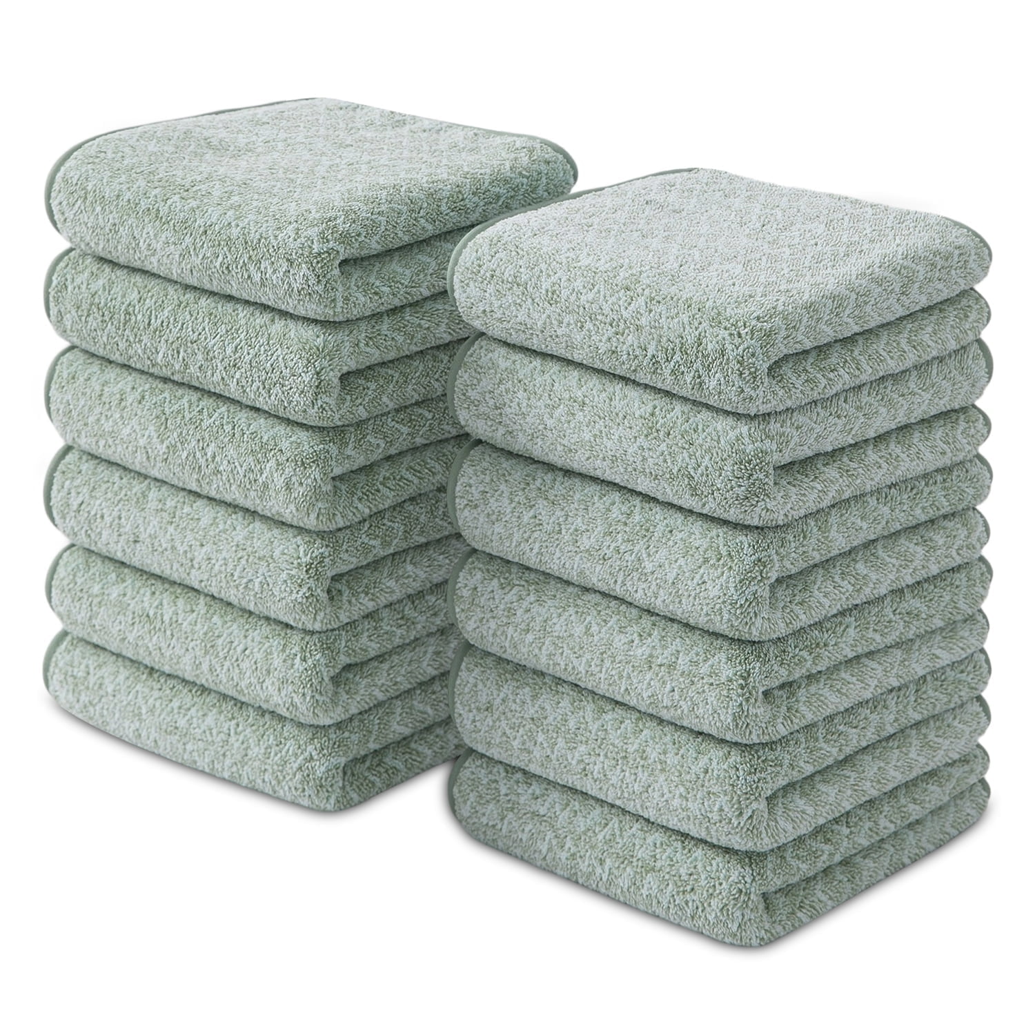 Jessy Home 12 Pack Light Green W Stripe Washcloths for Bathroom 13x13 Inch Ultra Soft Hand Face Towels - Walmart.com