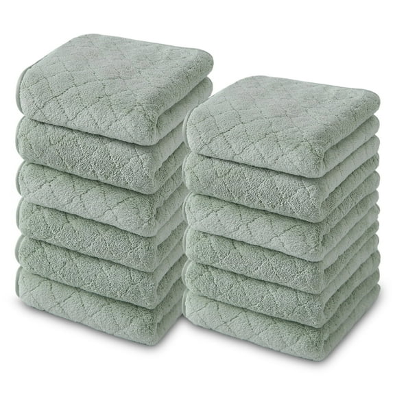 Jessy Home 12 Pack Light Green Washcloths for Bathroom 13x13 Inch Ultra Soft Hand Face Towels