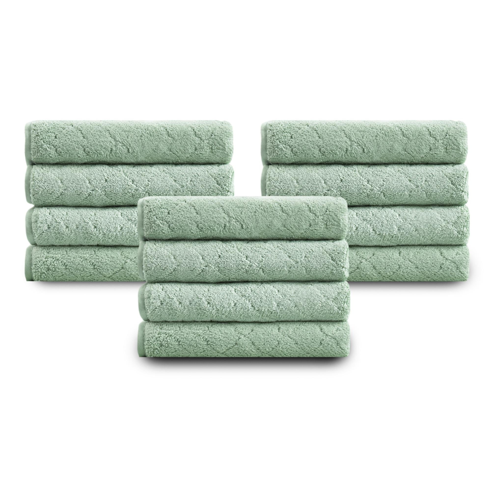 Jessy Home 12 Pack Light Green Washcloths for Bathroom 13x13 Inch Ultra