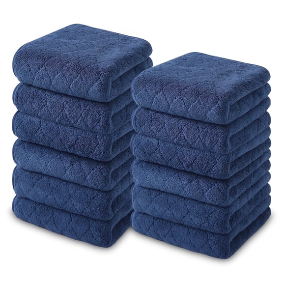 Jessy Home 12 Pack Navy Blue Washcloths for Bathroom 13"x13" Ultra Soft Hand Face Towels