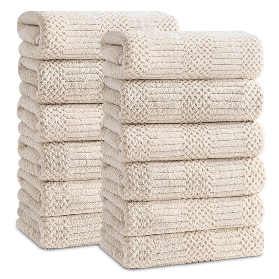Jessy Home 12 Pack Camel Hand Towel Set 16"x31" Soft Highly Absorbent Quick Dry Bathroom Towels 600 GSM Microfiber Plush Towels