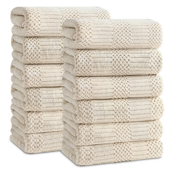 Jessy Home 12 Pack Camel Hand Towel Set 16"x31" Soft Highly Absorbent Quick Dry Bathroom Towels 600 GSM Microfiber Plush Towels