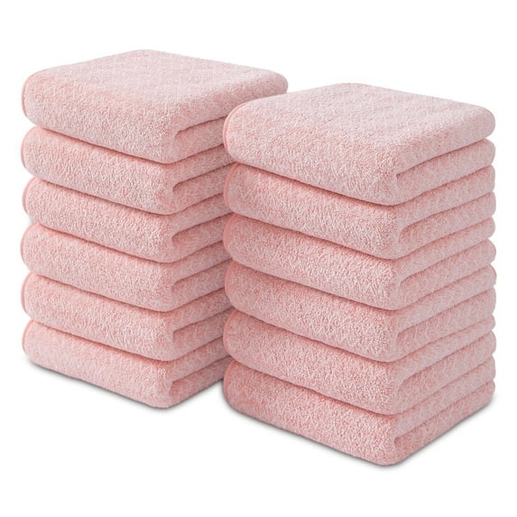 Jessy Home 12 Pack Pink W Stripe Washcloths for Bathroom 13x13 Inch Ultra Soft Hand Face Towels