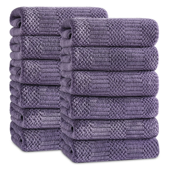 Jessy Home 12 Pack Purple Hand Towel Set 16"x31" Soft Highly Absorbent Quick Dry Bathroom Towels 600 GSM Microfiber Plush Towels