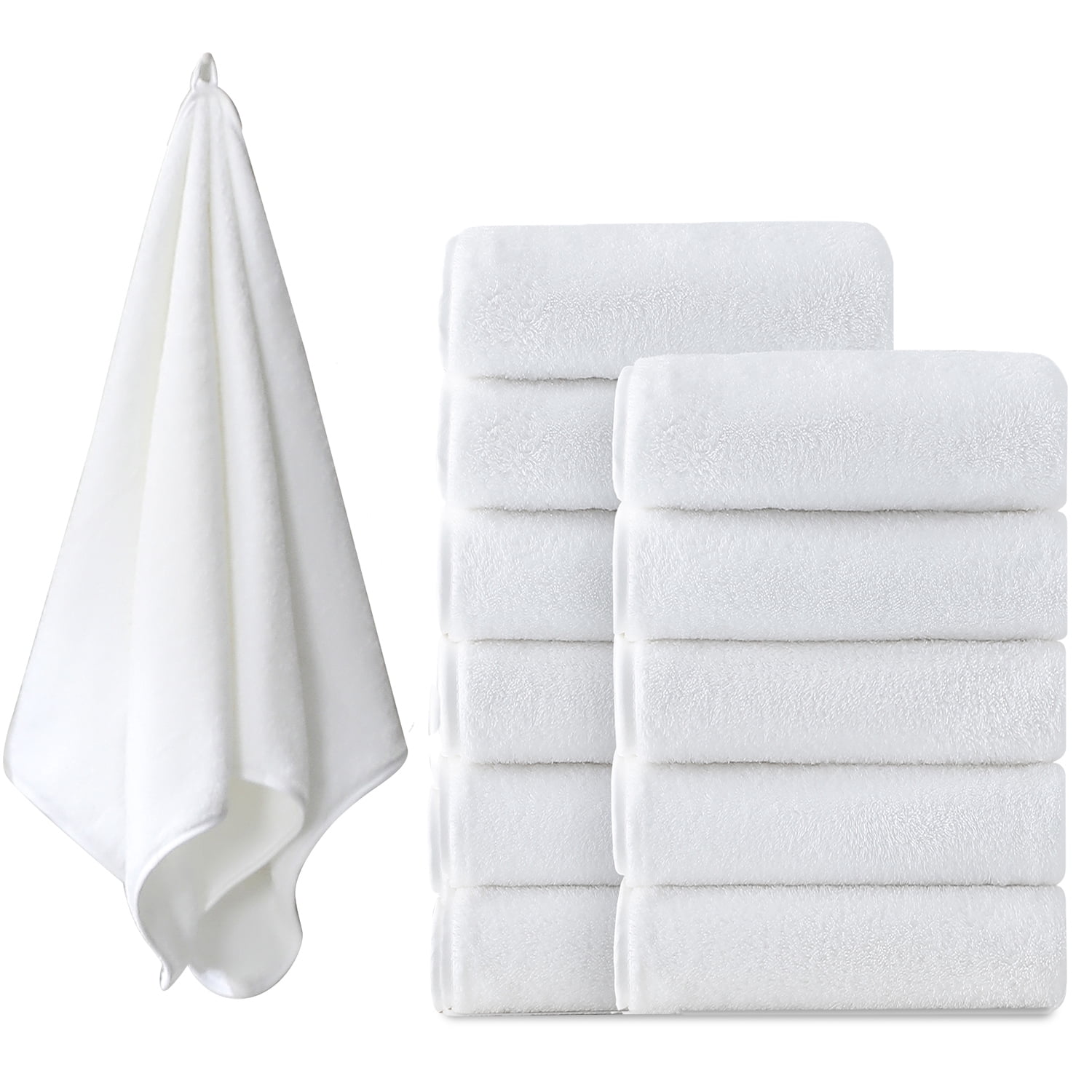 Jessy Home 12 Pack White Hand Towel Set 16"x31" Soft Highly Absorbent Quick Dry Bathroom Bath Hand Towels Microfiber Plush Towels