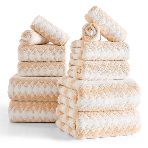 Jessy Home 12 Piece Apricot Yellow Towel Set Soft Bath Towel for Bathroom-4 Bath Towels, 4 Hand Towels, 4 Washcloths Highly Absorbent Bath Sheet for Hotel & Spa