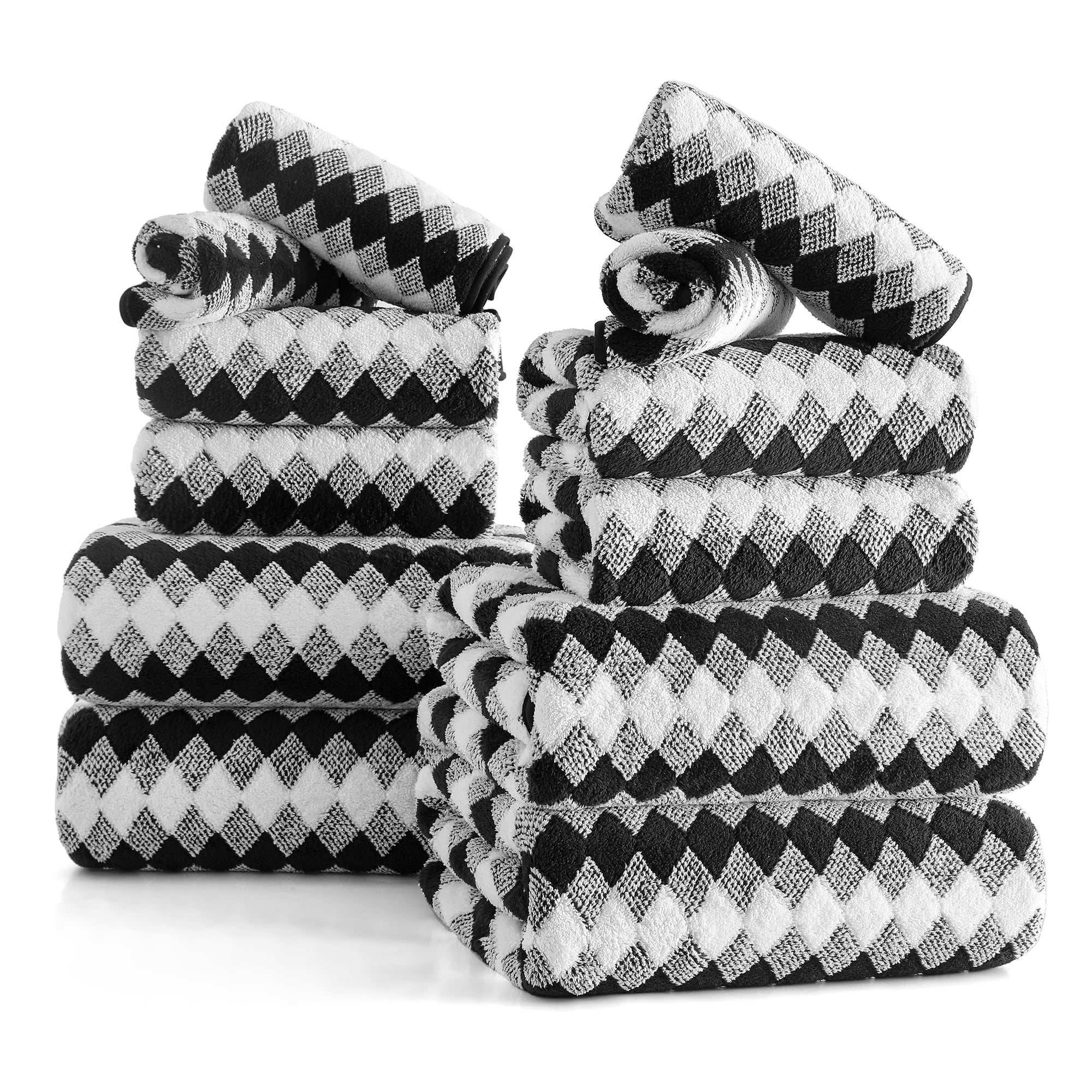 Jessy Home 12 Piece Black White Towel Set Soft Bath Towel for Bathroom-4 Bath Towels, 4 Hand Towels, 4 Washcloths Highly Absorbent Bath Sheet for Hotel & Spa
