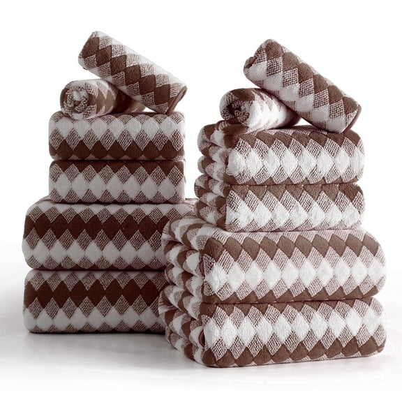Jessy Home 12 Piece Coffee Towel Set Soft Bath Towel for Bathroom-4 Bath Towels, 4 Hand Towels, 4 Washcloths Highly Absorbent Bath Sheet for Hotel & Spa