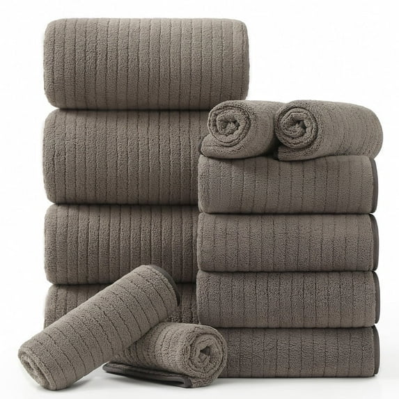 Jessy Home 12 Piece Dark Brown Bath Towel Set for Bathroom-4 Bath Towels,4 Hand Towels,4 Washcloths Soft and Plush Highly Absorbent Towel for Hotel & Spa