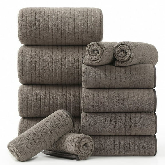 Jessy Home 12 Piece Dark Brown Bath Towel Set for Bathroom-4 Bath Towels,4 Hand Towels,4 Washcloths Soft and Plush Highly Absorbent Towel for Hotel & Spa
