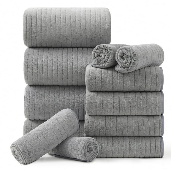 Jessy Home 12 Piece Dark Gray Bath Towel Set for Bathroom-4 Bath Towels,4 Hand Towels,4 Washcloths Soft and Plush Highly Absorbent Towel for Hotel & Spa