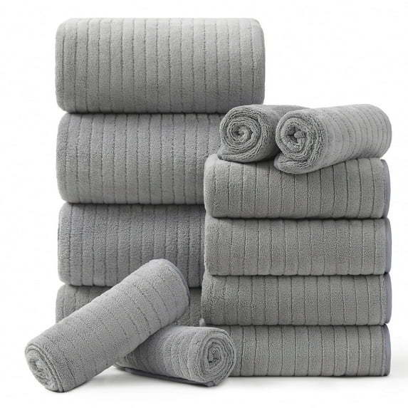 Jessy Home 12 Piece Dark Gray Bath Towel Set for Bathroom-4 Bath Towels,4 Hand Towels,4 Washcloths Soft and Plush Highly Absorbent Towel for Hotel & Spa