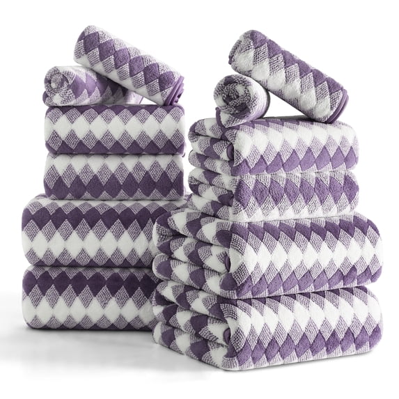 Jessy Home 12 Piece Dark Purple Towel Set Soft Bath Towel for Bathroom-4 Bath Towels, 4 Hand Towels, 4 Washcloths Highly Absorbent Bath Sheet for Hotel & Spa