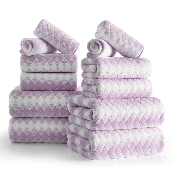 Jessy Home 12 Piece Light Purple Towel Set Soft Bath Towel for Bathroom-4 Bath Towels, 4 Hand Towels, 4 Washcloths Highly Absorbent Bath Sheet for Hotel & Spa