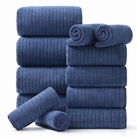 Jessy Home 12 Piece Navy Blue Bath Towel Set for Bathroom-4 Bath Towels,4 Hand Towels,4 Washcloths Soft and Plush Highly Absorbent Towel for Hotel & Spa