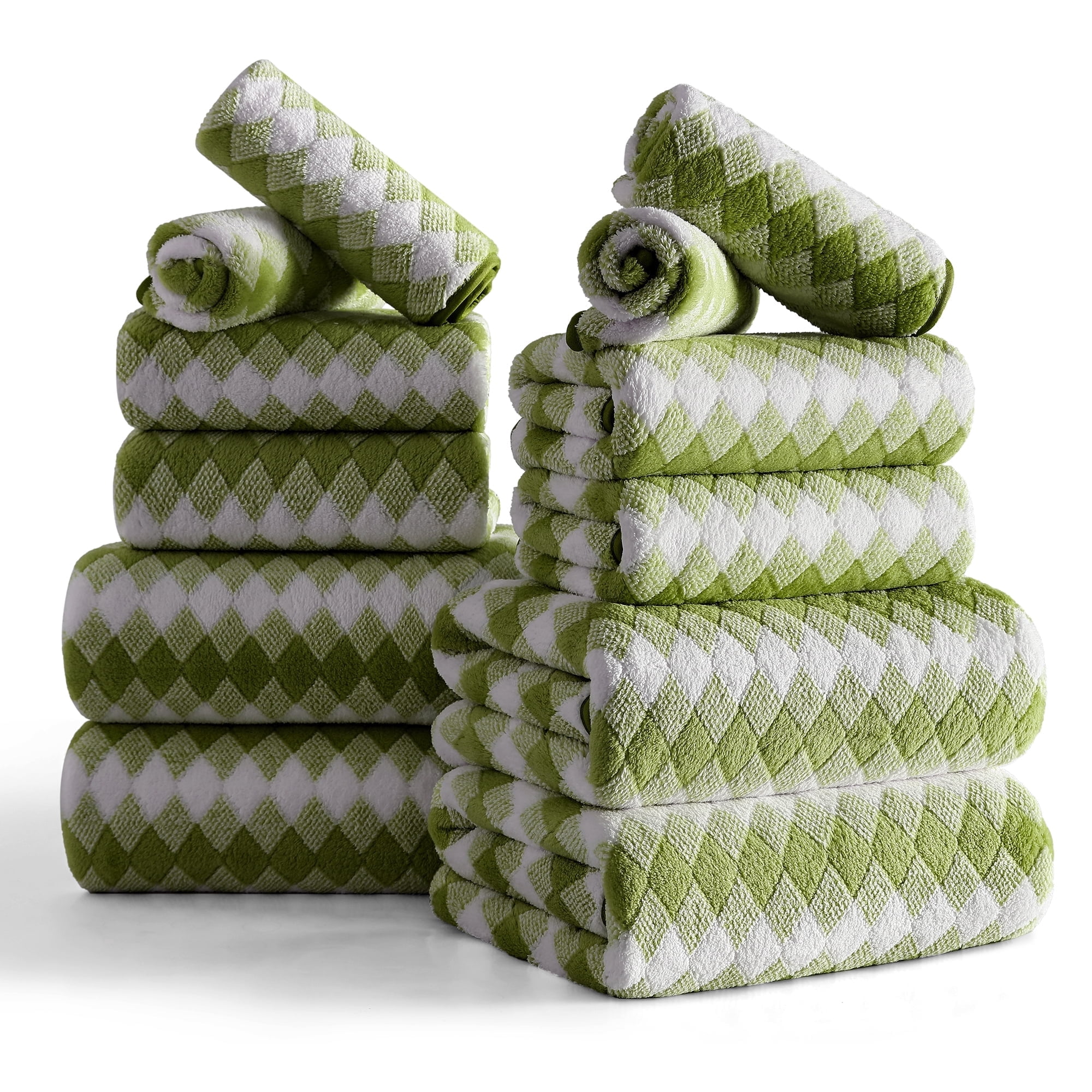 Jessy Home 12 Piece Olive Towel Set Soft Bath Towel for Bathroom-4 Bath Towels, 4 Hand Towels, 4 Washcloths Highly Absorbent Bath Sheet for Hotel & Spa