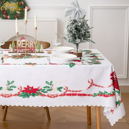 Jessy Home 2 Pack Christmas Tree Tablecloth 55”x86”Christmas Table Cloth Rectangle Washable Wrinkle Resistant Winter Table Cover for Holiday Party Home Indoor Outdoor