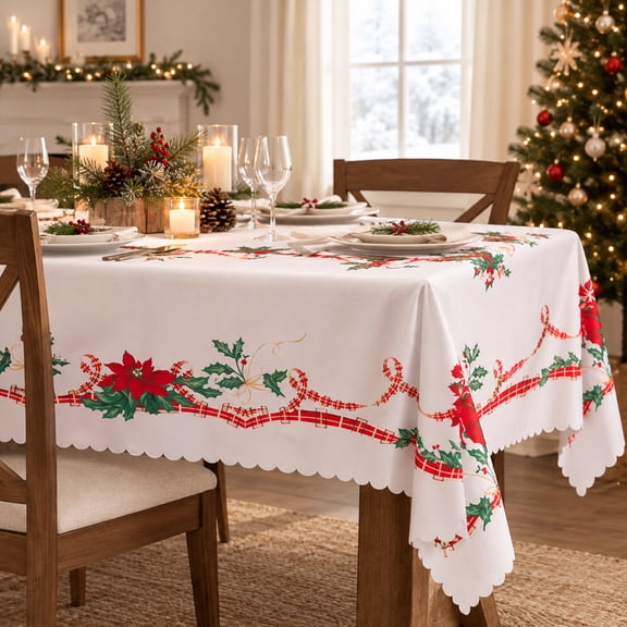 Jessy Home 2 Pack Christmas Tree Tablecloth 55”x86”Christmas Table Cloth Rectangle Washable Wrinkle Resistant Winter Table Cover for Holiday Party Home Indoor Outdoor