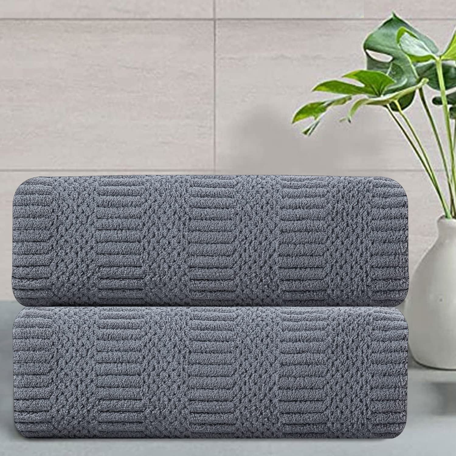 Jessy Home 2 Pack Dark Gray Hand Towel Set 16"x31" Soft Highly ...
