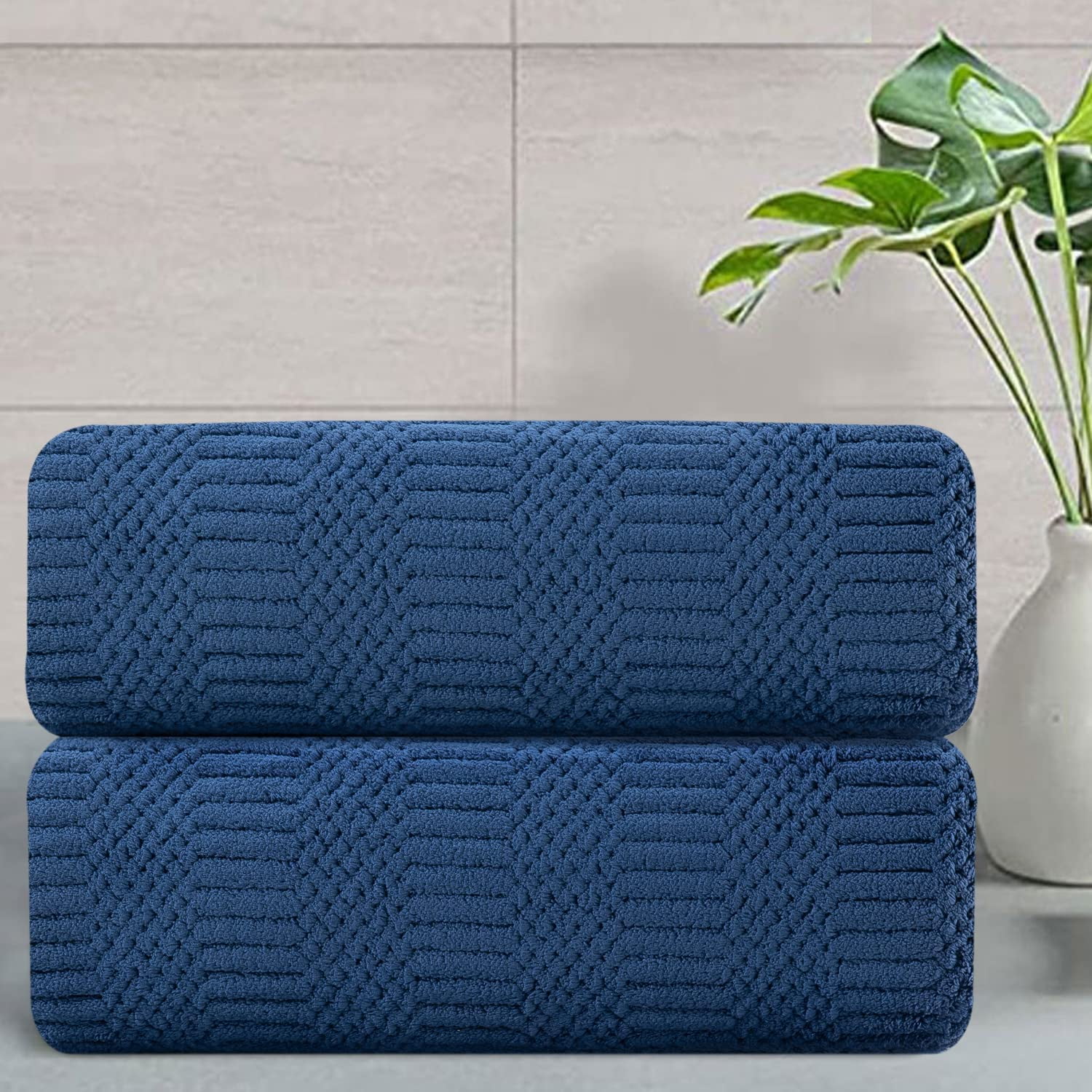 Jessy Home 2 Pack Navy Blue Hand Towel Set 16"x31" Soft Highly