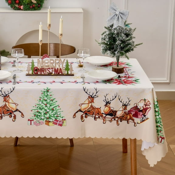 Jessy Home 2 Pack Xmas Tablecloth Reindeer Christmas Decoration Table Cloth Rectangle 55”x86” Washable Wrinkle Resistant Winter Table Cover for Holiday Party Home Indoor Outdoor