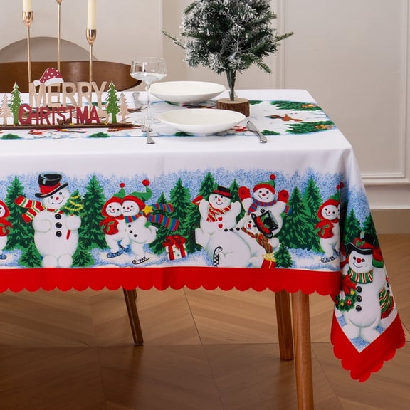 Jessy Home 2 Pack Xmas Tablecloth Christmas Snowman Decoration Table Cloth Rectangle 55”x86” Washable Wrinkle Resistant Winter Table Cover for Holiday Party Home Indoor Outdoor