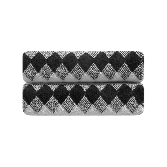 Jessy Home 2 Piece Black White Grid Stripe Hand Towels Set