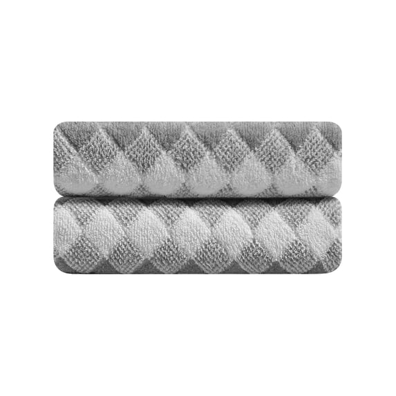Jessy Home 2 Piece Dark Gray Grid Stripe Hand Towels Set