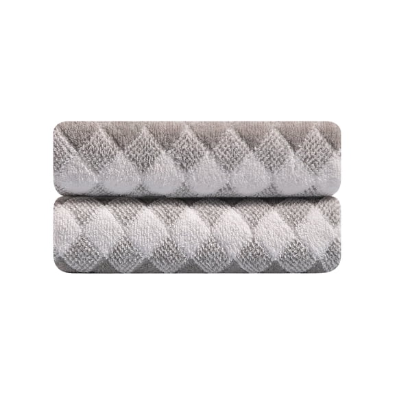 Jessy Home 2 Piece Light Gray Grid Stripe Hand Towels Set