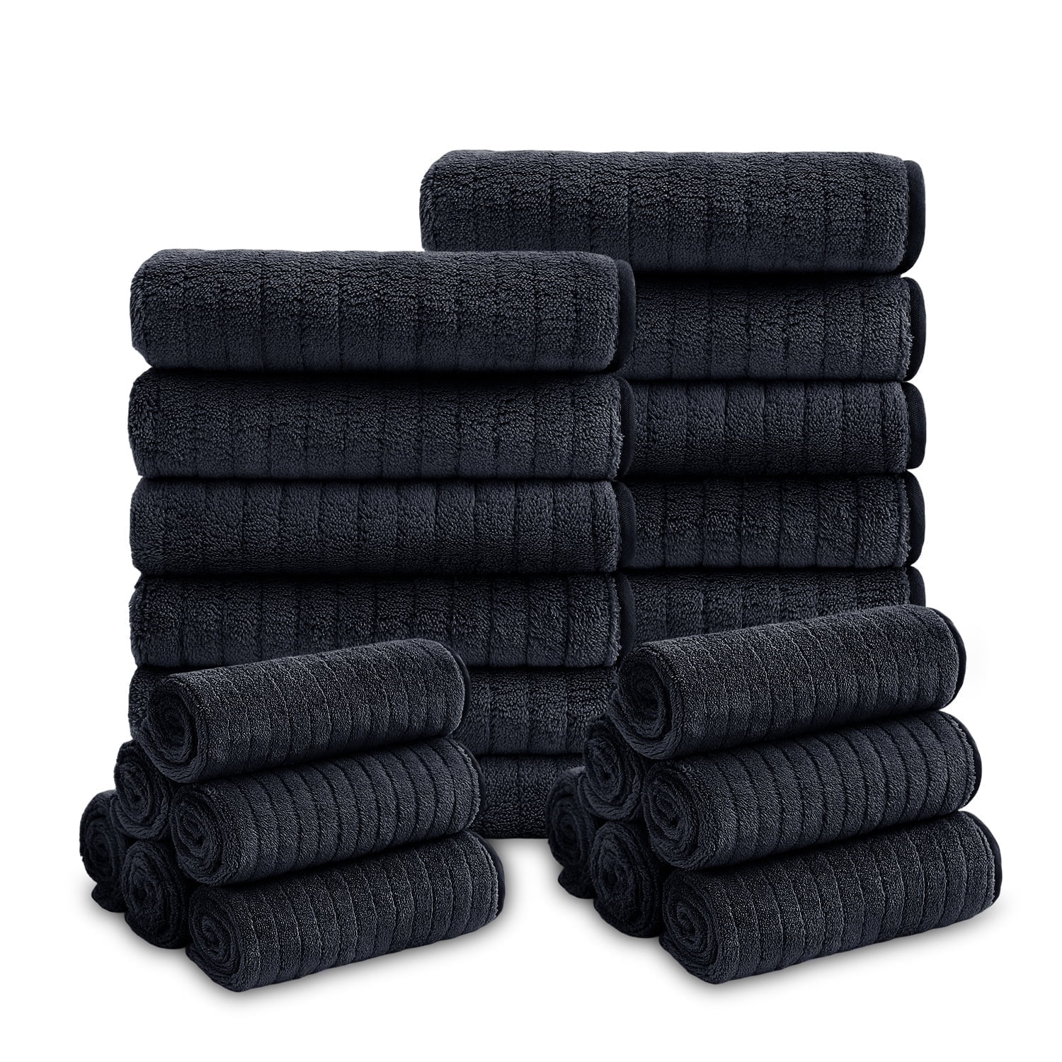 Jessy Home 24 Pack Black Stripe Washcloths for Bathroom 13x13 Inch Ultra Soft Hand Face Towels