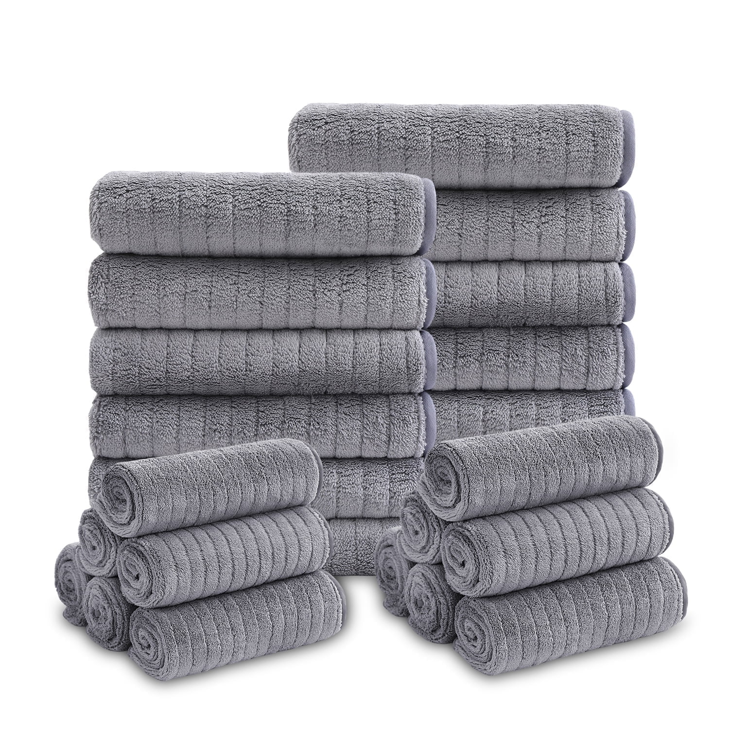 Jessy Home 24 Pack Dark Gray Stripe Washcloths for Bathroom 13x13 Inch Ultra Soft Hand Face Towels