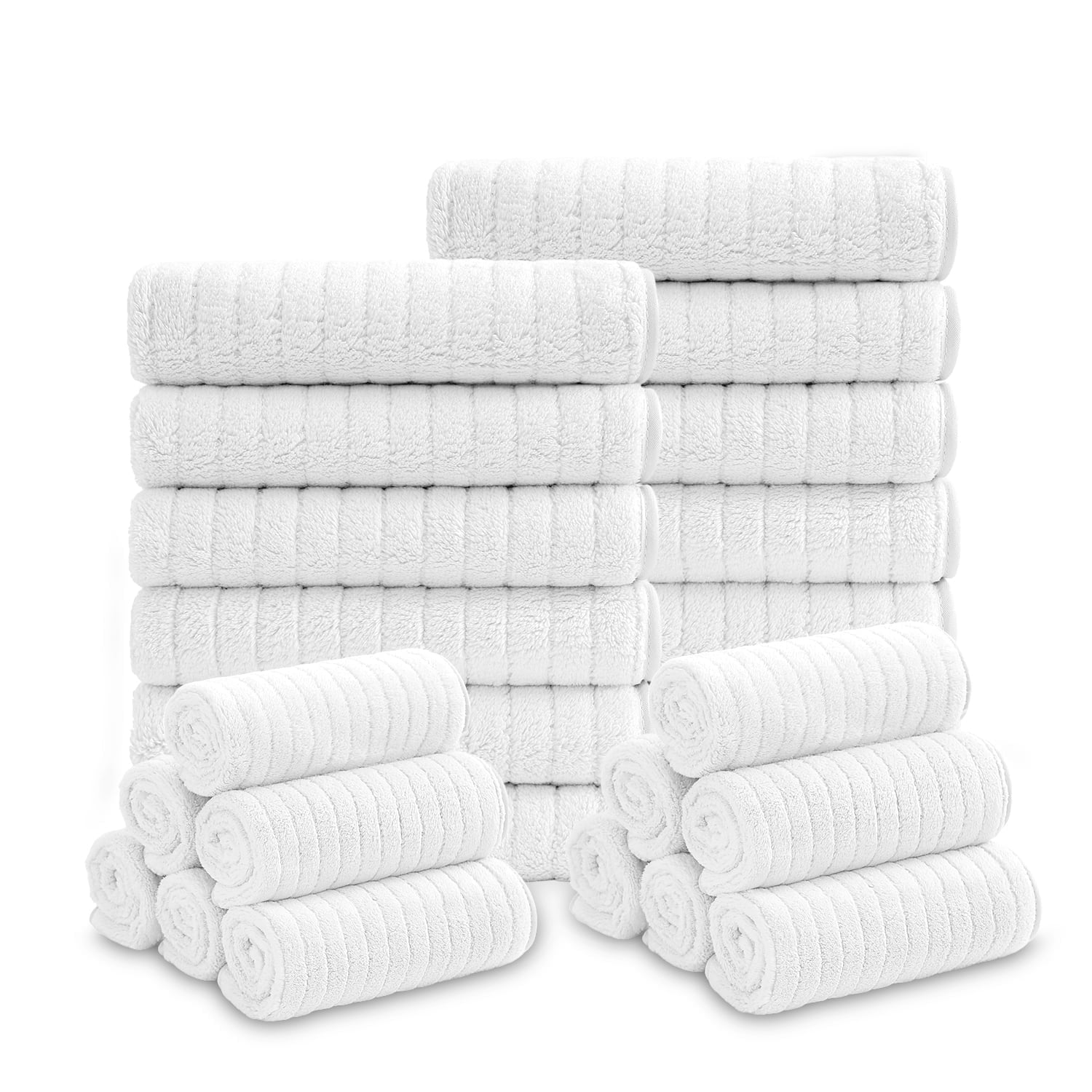 Jessy Home 24 Pack White Stripe Washcloths for Bathroom 13x13 Inch Ultra Soft Hand Face Towels