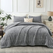 Jessy Home 3 Piece Fleece King Comforter Set - Soft & Warm Fluffy Dark Gray Sherpa Bedding , Fuzzy Heavy Double Sided Design Winter Comforter with 2 Pillow Cases