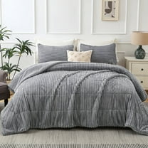Jessy Home 3 Piece Fleece Queen Comforter Set - Soft & Warm Fluffy Gray Sherpa Bedding , Fuzzy Heavy Double Sided Design Winter Comforter with 2 Pillow Cases
