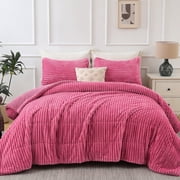 Jessy Home 3 Piece Fleece Queen Comforter Set - Soft & Warm Fluffy Red Bean Sherpa Bedding , Fuzzy Heavy Double Sided Design Winter Comforter with 2 Pillow Case